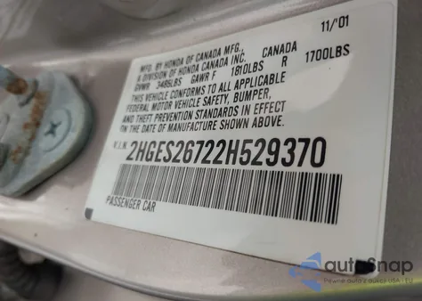 2002 Honda Civic Ex from USA, damaged, VIN 2HGES26722H529370